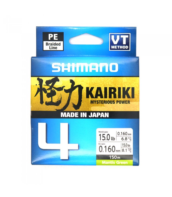 LINHA TRANÇADA SHIMANO KAIRIKI 4 HEBRAS MANTIS GREEN 150 M
